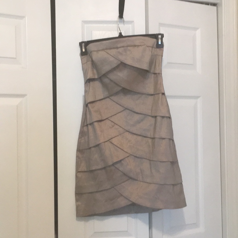 Gold colored strapless dress